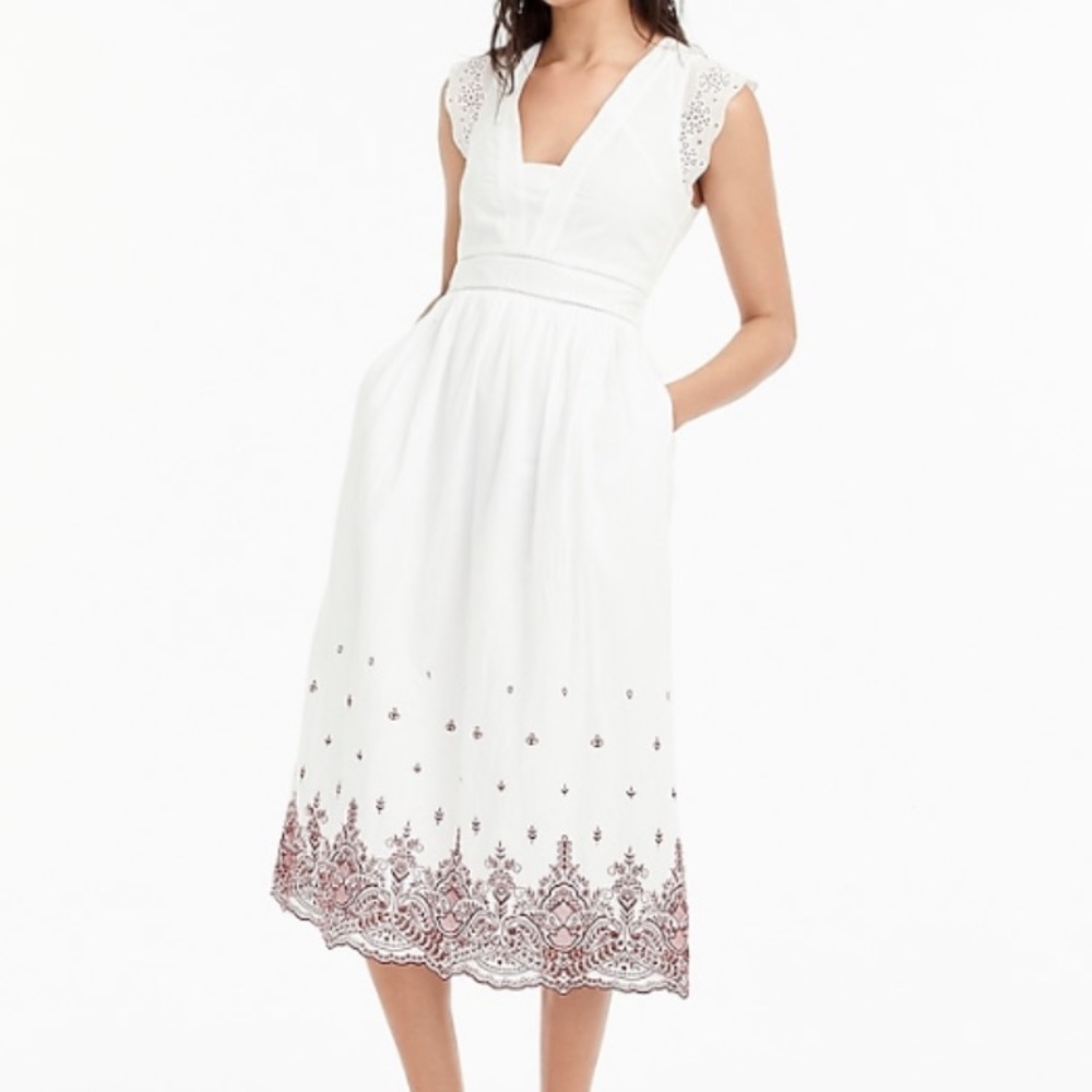 NWT JCrew Point Sur Embroidered Midi Dress, Sz 8